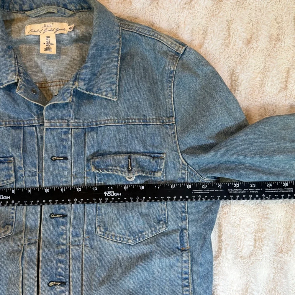 H&M L.O.G.G. Mens Denim Trucker Jacket Medium Wash Blue Cotton Large 0254843 3